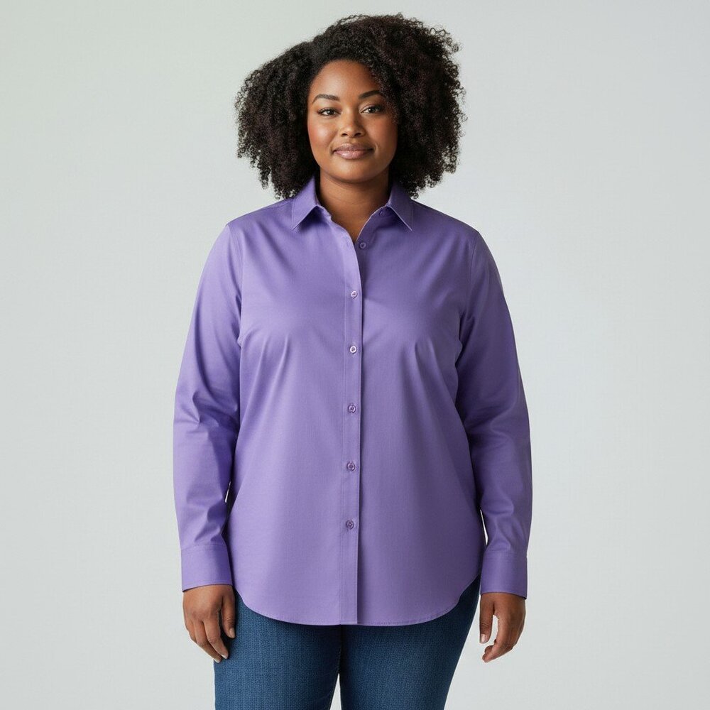 NWT Talbots Wrinkle Resistant Button Front Shirt Womens 18 Purple Cotton Size 18